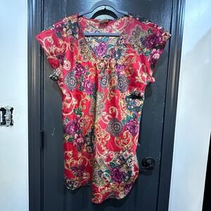 Intimate Moods Vintage Red Floral Paisley Satin Nightgown Sleep Shirt Womens OS